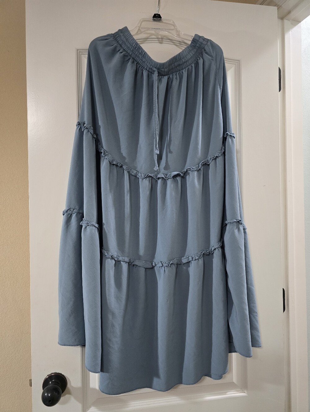 Zenana Outfitters Dusty Blue Tiered Peasant Blouse